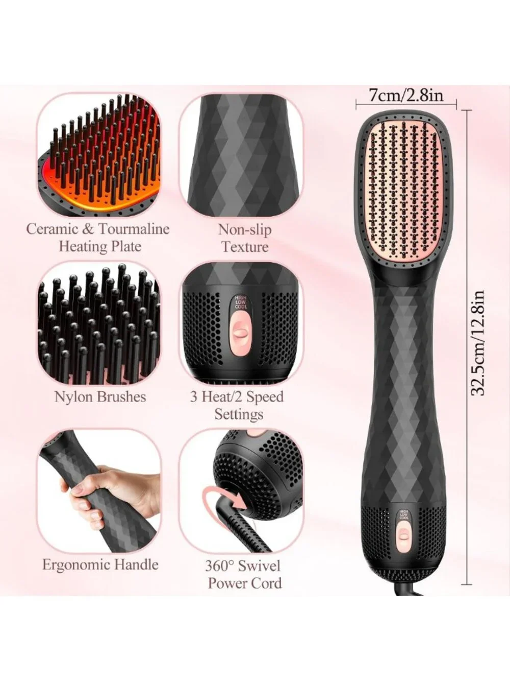 4-in-1 Ionic Hot Air Brush & Hair Dryer, Ceramic Straightener & Volumizer for